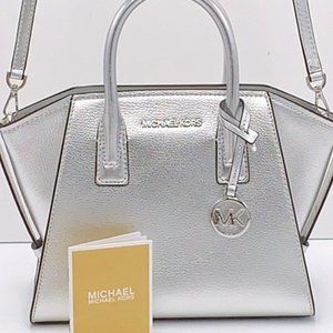 Michael Kors Avril Small Leather Top-Zip Satchel Color Silver